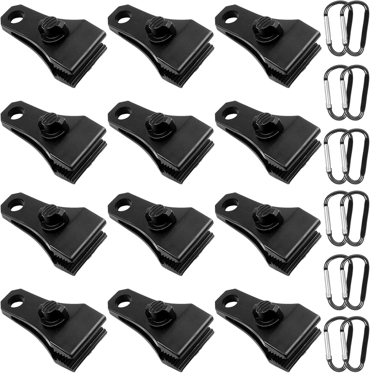 Apaspoil Upgrade Large Tarp Clips Heavy Duty Lock Grip -Total 24 PCs Tarp Clamps Thumb Screw Tent Fasteners Clips with Carabiner for Camping Awnings Caravan Canopies Car Truck Swimming Pool Boat Cover Clips