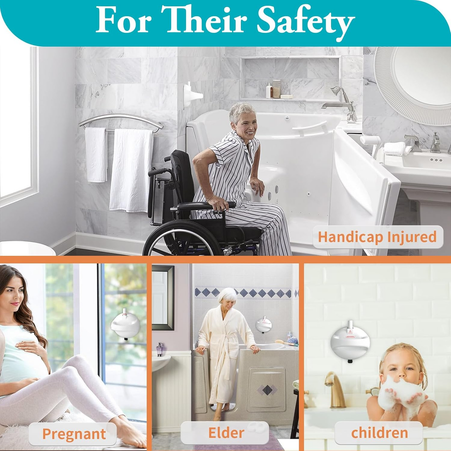 Apaspoil Grab Bars for Bathtubs and Showers, Removable Showers Handles with Suction Warning Design & Oversized Suction Cups, Safety Bathroom Grab Bar Handicap Shower Grab Bar for Seniors Elderly (2 Pack)