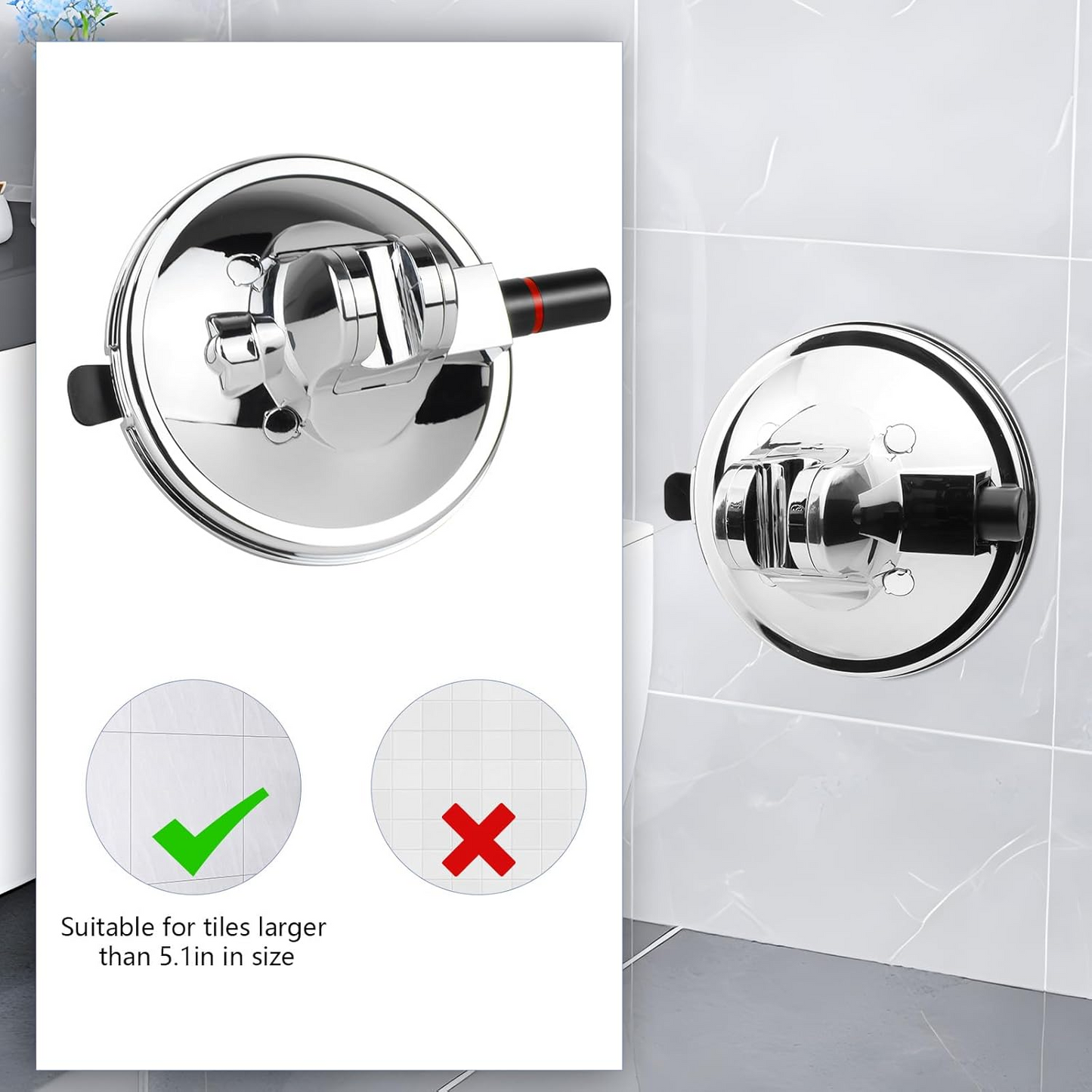 Apaspoil Adjustable Shower Head Holder, Vacuum Suction Cup Handheld Showerhead Bracket with Suction Warning Design, Removable Wall Mounted Suction Bracket for Marble Glass Metal Ceramic (Silver)