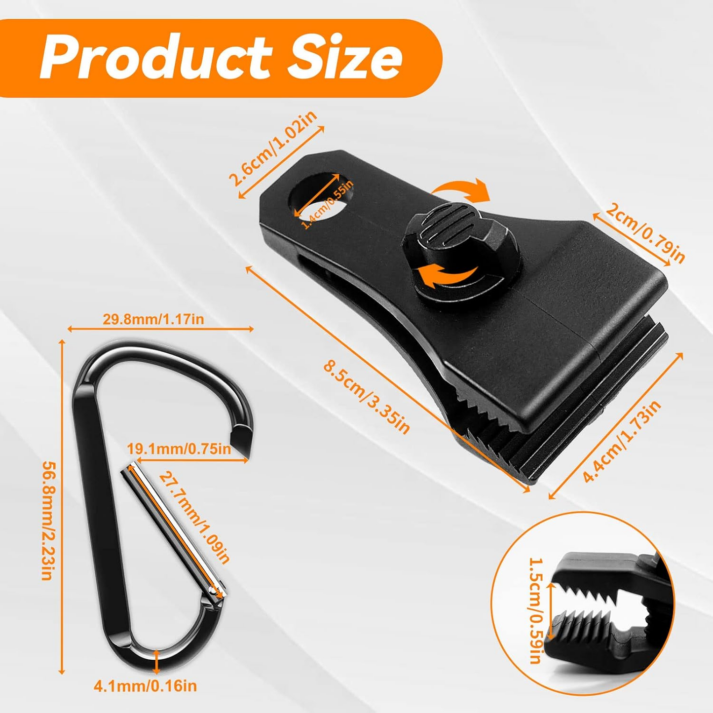 Apaspoil Upgrade Large Tarp Clips Heavy Duty Lock Grip -Total 24 PCs Tarp Clamps Thumb Screw Tent Fasteners Clips with Carabiner for Camping Awnings Caravan Canopies Car Truck Swimming Pool Boat Cover Clips